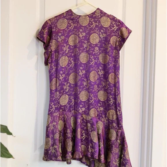 Vintage | Dresses | Vintage Asian Pattern Satin Asymmetrical Shift Dress  With Ruffle Detail Size 2 | Poshmark